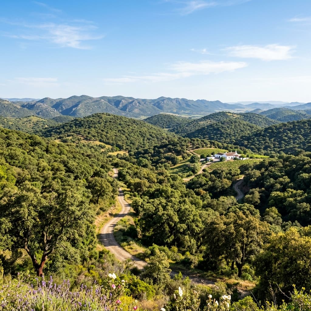 Paesaggio di sierra con lecci e dehesa